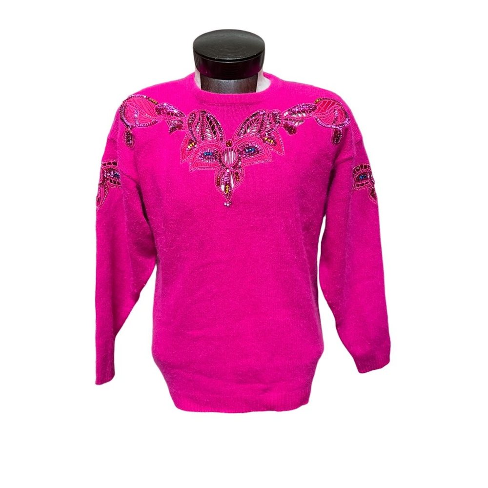 I.B. Diffusion Vintage Pink Embroidered Beaded Silk‎ Sweatshirt Sweater Size LG